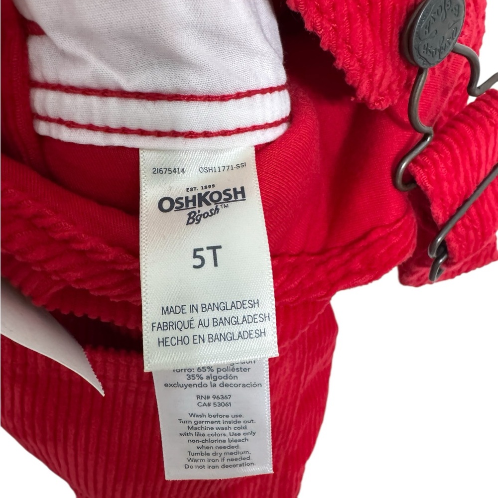 OshKosh B’gosh Red Corduroy Vestbak Overalls 5T NWT Classic Unisex Holiday - Picture 7 of 8